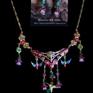 Art Nouveau Hummingbird Necklace and Earring Set